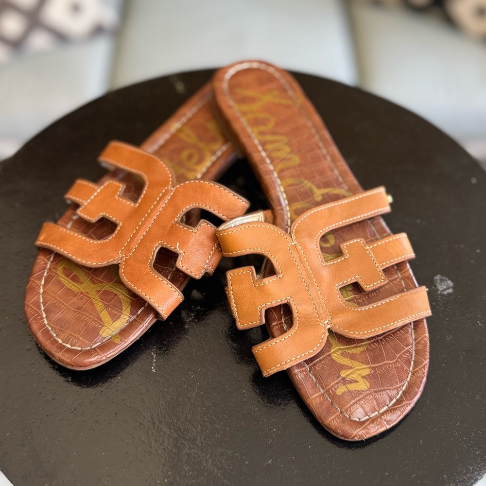 Sam Edelman BAY Tan Leather Cutout Slide Sandals - 8.5